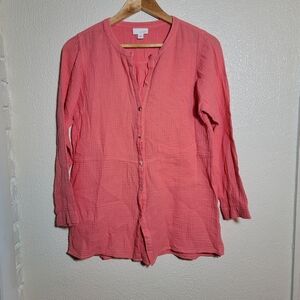 PureJill Muslin Cotton Button Down Tunic sz XS Coral Lagenlook Minimal Coastal